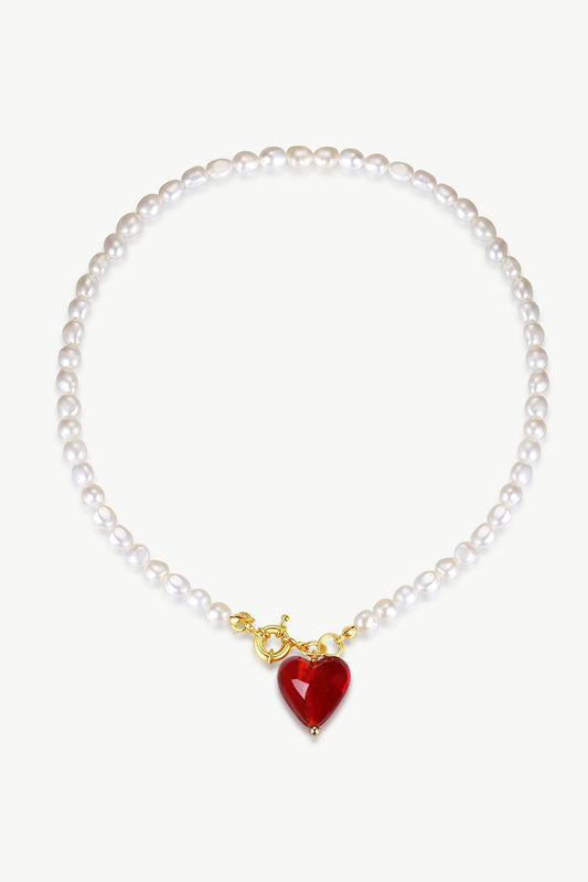 Esm¨¦e Red Glaze Heart Pendant Pearl Necklace
